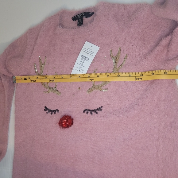 New Lipsy Pink Crew Neck Sweater with Festive Reindeer holidays x-mas Christmas - Picture 4 of 4
